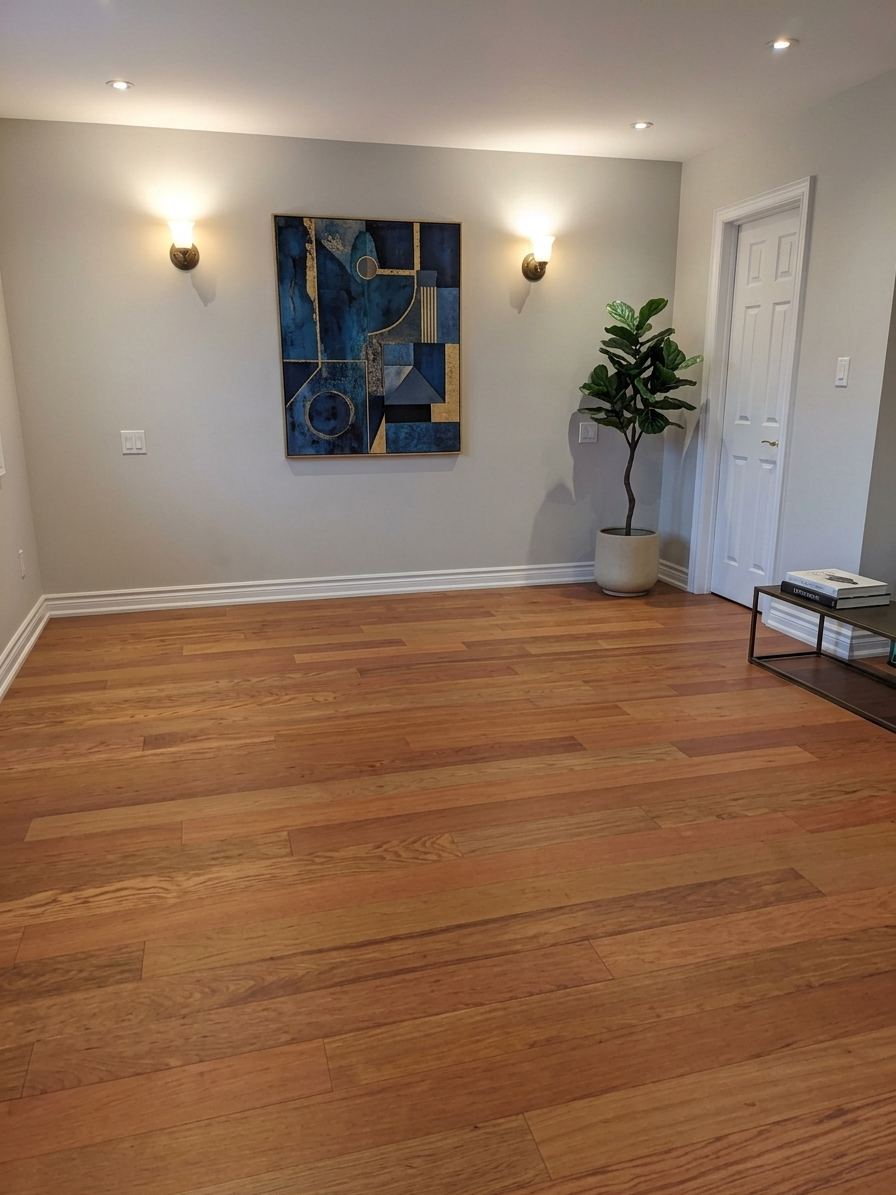 Wide plank hardwood floor in an empty room